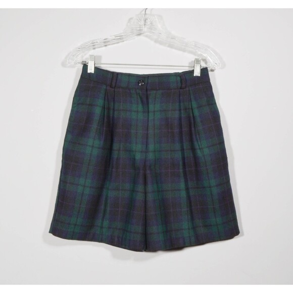 Sag Harbor Pants - Vintage Sag Harbor Wool Blend Blackwatch Plaid Pleated Bermuda Shorts Sz 10